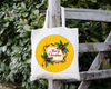 ROUND Digital Graphic Design &nbsp;Merry Christmas Holly Berries Yellow Background - CHRISTMAS DESIGN PNG-JPEG-PDF-SVG-Decoupage-Sublimation Design Graphic Country Farmhouse Home Decor HOLIDAY Decor Gift Crafters Delight - JAMsCraftCloset