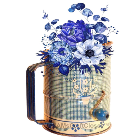 DIGITAL GRAPHIC DESIGN-Country-Floral-Vintage FLOUR SIFTER 3 Blue Floral-Sublimation-Download-Digital Print-Clipart-PNG-SVG-JPEG-Crafters Delight-Digital Art - JAMsCraftCloset