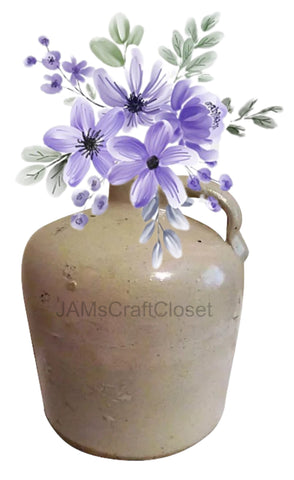 DIGITAL GRAPHIC DESIGN-Country-Vintage GRAY JUG Purple Flowers-Sublimation-Download-Digital Print-Clipart-PNG-SVG-JPEG-Crafters Delight-Kitchen Decor-Gift-Digital Art- JAMsCraftCloset