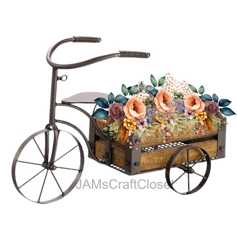 DIGITAL GRAPHIC DESIGN-Country-Floral- Vintage Tricycle 4 Peach Roses-Sublimation-Download-Digital Print-Clipart-PNG-SVG-JPEG-Crafters Delight-Digital Art- JAMsCraftCloset