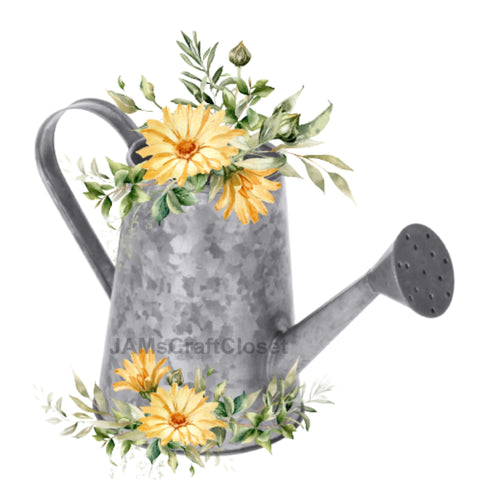 DIGITAL GRAPHIC DESIGN-Country-Vintage WATERING CAN 1 Yellow Daisies-Sublimation-Download-Digital Print-Clipart-PNG-SVG-JPEG-Crafters Delight-Kitchen Decor-Gift-Digital Art- JAMsCraftCloset