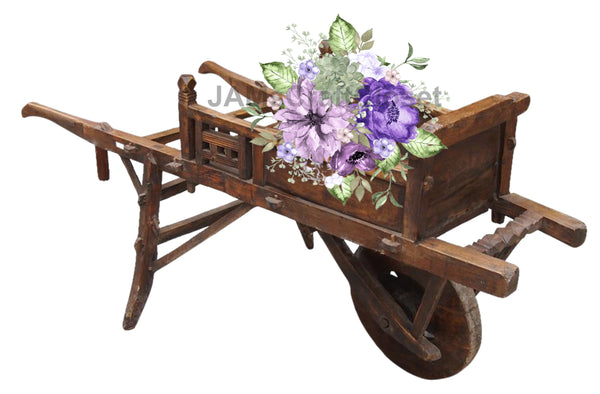 DIGITAL GRAPHIC DESIGN-Country-Floral-VINTAGE WHEELBARROW PURPLE FLOWERS-Sublimation-Download-Digital Print-Clipart-PNG-SVG-JPEG-Crafters Delight-Digital Art - JAMsCraftCloset