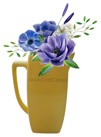 DIGITAL GRAPHIC DESIGN-Country-Vintage YELLOW PITCHER Purple Flowers-Sublimation-Download-Digital Print-Clipart-PNG-SVG-JPEG-Crafters Delight-Kitchen Decor-Gift-Digital Art - JAMsCraftCloset