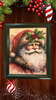 Vintage Wood Frame Decoupage On Glass SANTA HOLLY ON HAT WITH BLING Christmas Wall Art Shelf Sitter Gift Idea One of a Kind-Unique-Home-Country-Cottage Chic Decor-JAMsCraftCloset