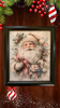 Vintage Wood Frame Decoupage On Glass SANTA PINK FLORAL Christmas Wall Art Shelf Sitter Gift Idea One of a Kind-Unique-Home-Country-Cottage Chic Decor-JAMsCraftCloset