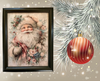 Vintage Wood Frame Decoupage On Glass SANTA PINK FLORAL Christmas Wall Art Shelf Sitter Gift Idea One of a Kind-Unique-Home-Country-Cottage Chic Decor-JAMsCraftCloset