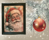 Vintage Wood Frame Decoupage On Glass SANTA SNOWFLAKES HOLLY Christmas Wall Art Shelf Sitter Gift Idea JAMsCraftCloset