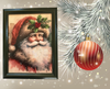 Vintage Wood Frame Decoupage On Glass SANTA HOLLY ON HAT WITH BLING Christmas Wall Art Shelf Sitter Gift Idea One of a Kind-Unique-Home-Country-Cottage Chic Decor-JAMsCraftCloset