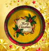 TRAY RED PLAID PLASTIC ROUND Decoupaged Hand Painted Upcycled Repurposed MERRY CHRISTMAS YELLOW BACKGROUND Home Decor Christmas Wall Art Shelf Sitter Gift - JAMsCraftCloset