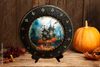 CHARGER PLATE BLACK PLASTIC ROUND Halloweens DECOUPAGED Upcycled Repurposed Wall Art or Shelf Sitter ENTER IF YOU DARE Holiday Home Decor Gift - JAMsCraftCloset