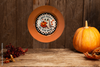 PLATE CHARGER ORANGE PLASTIC ROUND DECOUPAGED Upcycled Repurposed Wall Art or Shelf Sitter I GHOST PEOPLE ALL YEAR ROUND Halloween Decor Home Decor Gift {{ JAMsCraftCloset }}