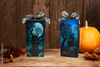 GLASS RECTANGLE BLOCK Halloween Decor Shelf Sitter Hand Painted Decoupaged HAUNTED HOUSES 3 - REVERSIBLE Black Gold Dot Bow Gift Idea - JAMsCraftCloset