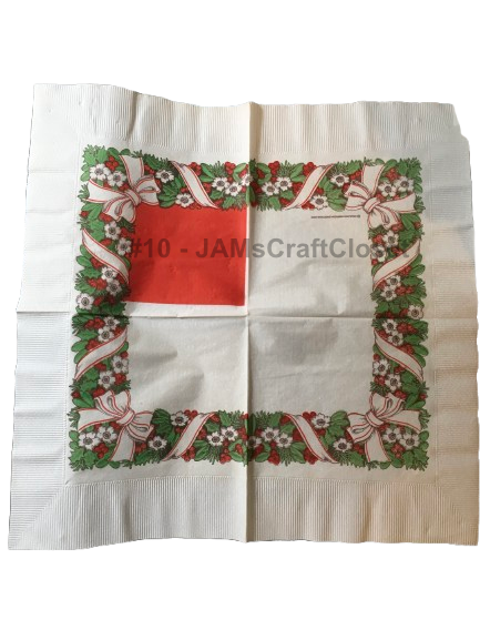 NAPKIN 10 RED WHITE GREEN FLORAL BORDER Decoupage Craft Supplies Paper Crafts Card Making Journaling Mixed Medium Crafters Delight