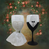 Stemware Glasses BRIDE and GROOM WINE Toasting Glasses WEDDING Hand Painted Black and White With Bling and Lace - JAMsCraftCloset