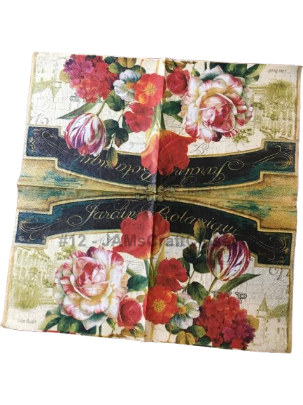 NAPKIN 12 BLACK RED GOLD FLORAL Decoupage Craft Supplies Paper Crafts Card Making Journaling Mixed Medium Crafters Delight - JAMsCraftCloset