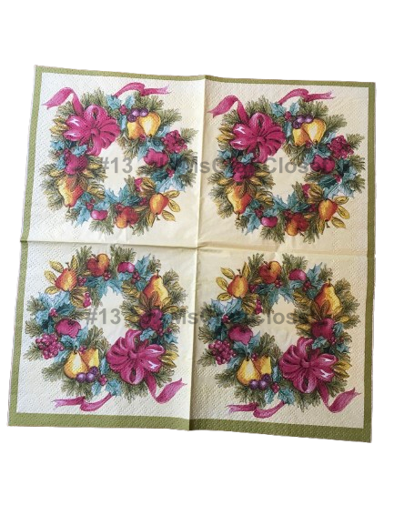 NAPKIN 13 CHRISTMAS WREATH Decoupage Craft Supplies Paper Crafts Card Making Journaling Mixed Medium Crafters Delight