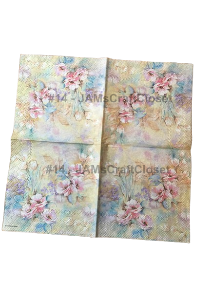 NAPKIN 14 PINK AQUA GOLD FLORAL Decoupage Craft Supplies Paper Crafts Card Making Journaling Mixed Medium Crafters Delight - JAMsCraftCloset
