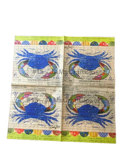 NAPKIN 15 BLUE CRAB Decoupage Craft Supplies Paper Crafts Card Making Journaling Mixed Medium Crafters Delight