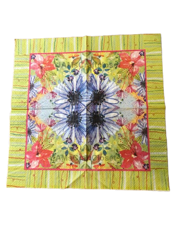 NAPKIN 17 LIME GREEN WITH BLUE RED FLORAL Decoupage Craft Supplies Paper Crafts Card Making Journaling Mixed Medium Crafters Delight - JAMsCraftCloset