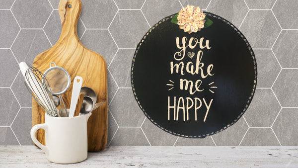 YOU MAKE ME HAPPY Round Hand Painted Wall Art in Peach Purple and White Home Decor Gift Idea Office Decor Gift Idea Positive Saying Sign - JAMsCraftCloset