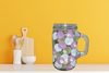 Mugs Mason Jar Hand Painted HAPPY DOTS Green Blue Lilac Summer Gift Idea Unique One of a Kind Drinkware Barware Kitchen Decor Country Cottage Chic - JAMsCraftCloset