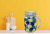 Mugs Mason Jar Hand Painted HAPPY DOTS Navy Teal Yellow Drinkware Barware Kitchen Decor Summer Gift Idea Unique One of a Kind - JAMsCraftCloset