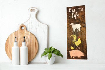 FARM LIFE Wooden Sign PIG ROOSTER LAMB Wall Art Gift Farmhouse Country Decor Campers RV