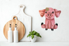 Wooden PIG 8 Hand Painted Hand Cut Pen and Ink Handmade Kitchen Decoration Wall Art Tier Tray Decoration Nursery Bathroom Home Decor Folk Art Primitive Gift Idea Unique Farmhouse Country Decor - JAMsCraftCloset