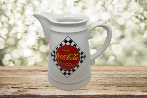 Pitcher Coca Cola Black Red Checkered Enesco 1995 Vintage Kitchen Decor Great Gift Idea Kitchen and Dining JAMsCraftCloset