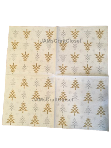 NAPKIN 24 GOLD AND SILVER CHRISTMAS TREES Decoupage Craft Supplies Paper Crafts Card Making Journaling Mixed Medium Crafters Delight - JAMsCraftCloset