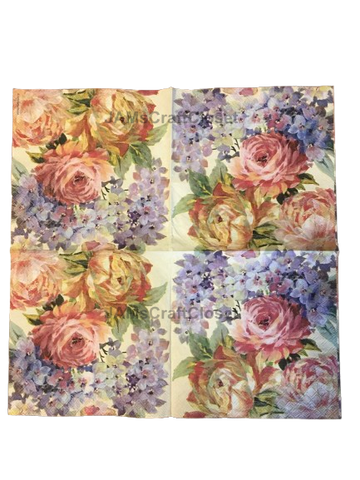 NAPKIN 27 ROSES HYDRANGEAS Decoupage Craft Supplies Paper Crafts Card Making Journaling Mixed Medium Crafters Delight - JAMsCraftCloset