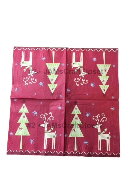 NAPKIN 2 RED CHRISTMAS TREE AND REINDEER Decoupage Craft Supplies Paper Crafts Card Making Journaling Mixed Medium Crafters Delight - JAMsCraftCloset