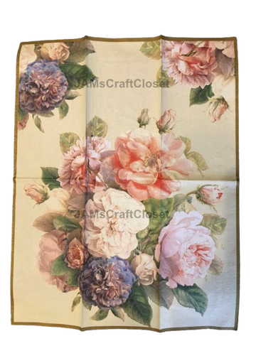 NAPKIN 30 LARGE FLORAL WITH CREAM BACKGROUND Decoupage Craft Supplies Paper Crafts Card Making Journaling Mixed Medium Crafters Delight - JAMsCraftCloset