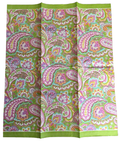 NAPKIN 31 LIME GREEN PINK PAISLEY Decoupage Craft Supplies Paper Crafts Card Making Journaling Mixed Medium Crafters Delight