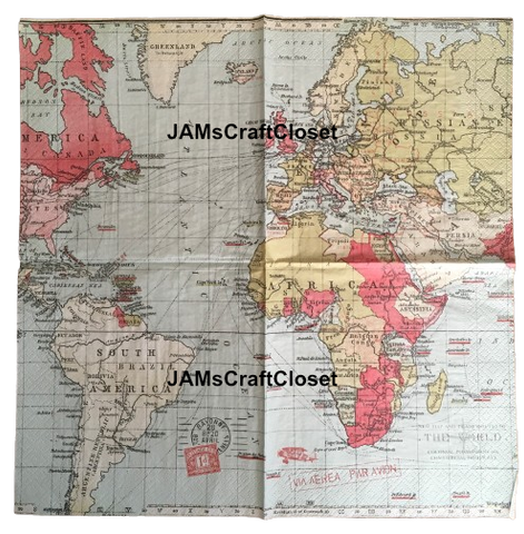 NAPKIN 33 WORLD MAP Decoupage Craft Supplies Paper Crafts Card Making Journaling Mixed Medium Crafters Delight - JAMsCraftCloset