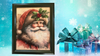 Vintage Wood Frame Decoupage On Glass SANTA HOLLY ON HAT WITH BLING Christmas Wall Art Shelf Sitter Gift Idea One of a Kind-Unique-Home-Country-Cottage Chic Decor-JAMsCraftCloset