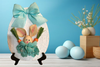 Wood Egg Chenille Bedspread Covered EASTER EGG Wall Art BUNNY IN AQUA Shelf-Sitter Gift Idea Unique Home Holiday Decor - JAMsCraftCloset