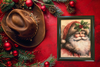 Vintage Wood Frame Decoupage On Glass SANTA HOLLY ON HAT WITH BLING Christmas Wall Art Shelf Sitter Gift Idea One of a Kind-Unique-Home-Country-Cottage Chic Decor-JAMsCraftCloset