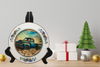 Glass PLATE Round BLUE FARM TRUCK - DASIES Country Farmhouse Kitchen Shelf Sitter Handmade Decoupaged Repurposed Upcycled Birthday Gift Idea - JAMsCraftCloset