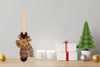 Candle Holder Bobbin Spool Vintage Upcycled Repurposed Tan Green White Snowflakes Holiday Decor - JAMsCraftCloset