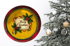 TRAY RED PLAID PLASTIC ROUND Decoupaged Hand Painted Upcycled Repurposed MERRY CHRISTMAS YELLOW BACKGROUND Home Decor Christmas Wall Art Shelf Sitter Gift - JAMsCraftCloset