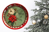 TRAY RED RED GREEN PLASTIC ROUND Decoupaged Hand Painted Upcycled Repurposed POINSETTIAS - TIDINGS OF JOY Home Decor Christmas Wall Art Shelf Sitter Gift - JAMsCraftCloset