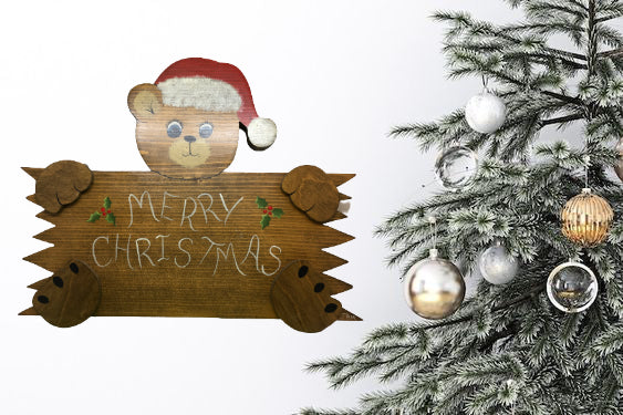 Merry Christmas Bear Sign Vintage Handmade Hand Painted by ME Wooden Christmas Decor Holiday Decor Wall Art Wall Hanging - JAMsCraftCloset