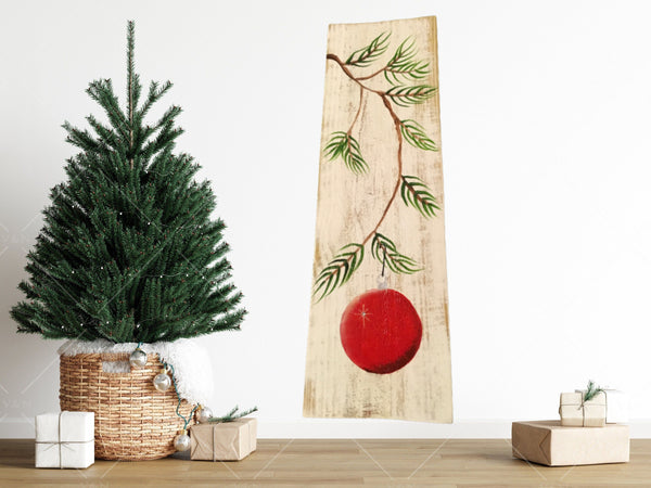 Christmas Bulb and Pine Sign Hand Painted Wooden Wall Art Mantel Hearth Shelf Christmas Decor Home Decor Gift Idea JAMsCraftCloset
