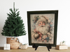 Vintage Wood Frame Decoupage On Glass SANTA PINK FLORAL Christmas Wall Art Shelf Sitter Gift Idea One of a Kind-Unique-Home-Country-Cottage Chic Decor-JAMsCraftCloset