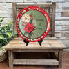 TRAY RED RED GREEN PLASTIC ROUND Decoupaged Hand Painted Upcycled Repurposed POINSETTIAS - TIDINGS OF JOY Home Decor Christmas Wall Art Shelf Sitter Gift - JAMsCraftCloset