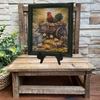 Vintage Wood Frame Decoupaged on Glass - Hen With Chicks in Wagon - Shelf Sitter Handmade Country Farm Decor Wall Art Gift - JAMsCraftCloset