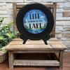 Pie Pan Metal Enamel Vintage Black LIFE IS BETTER AT THE LAKE Farmhouse Lake House Country Wall Art Handmade Decoupaged Hand Painted Repurposed Upcycled Gift Idea - JAMsCraftCloset