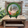 TRAY GREEN PLASTIC ROUND Decoupaged Hand Painted Upcycled Repurposed BEACH SCENE - MOST WONDERFUL TIME OF THE YEAR Home Decor Christmas Wall Art Shelf Sitter Gift - JAMsCraftCloset