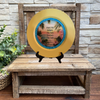 CHARGER PLATE YELLOW PLASTIC ROUND BEACH THEME - DECOUPAGED Upcycled Repurposed Wall Art or Shelf Sitter MEET ME WHERE THE SUN TOUCHES THE SEA Home Decor Gift - JAMsCraftCloset